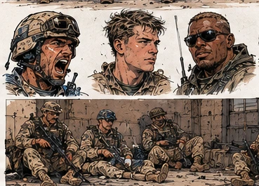 Modern Military human faces and quiet field moment